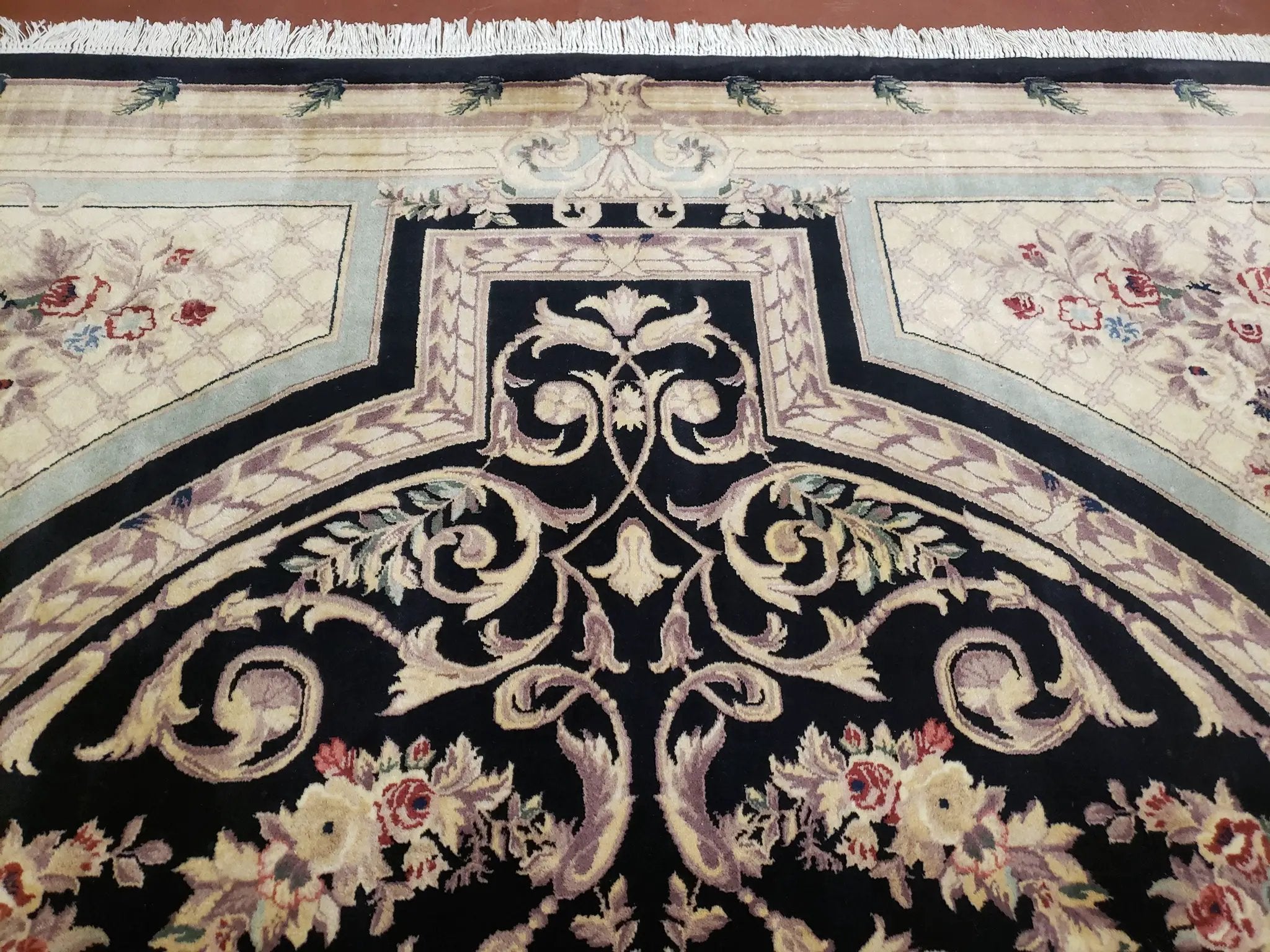 8x10 Aubusson Rug, Fine Hand Knotted Wool Carpet, French European Design, Black & Ivory by Jewel Rugs