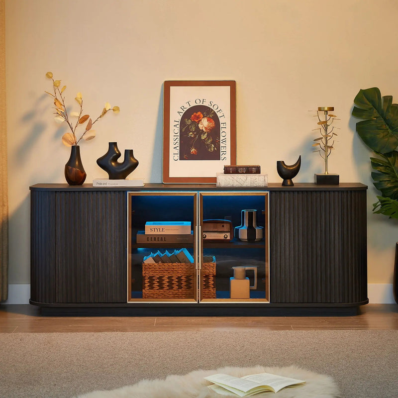 Modern 64" Wavy TV Cabinet With LED Lights - Black by Unique Piece Furniture