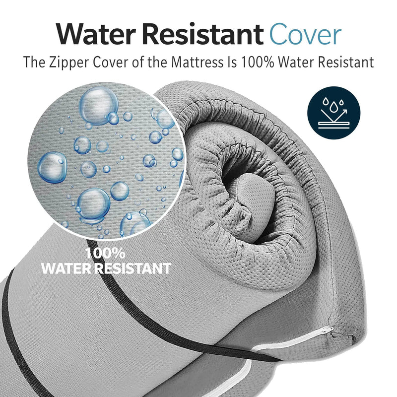 Memory Foam Camping Mattress Foldable, Portable With Water Resistant Cover - Gray by HouseOfZazla