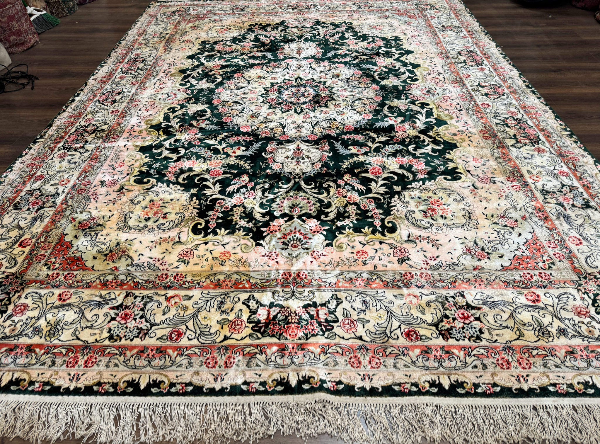 Silk Indian Kashmiri Rug 9x12, Vintage Hand Knotted Carpet by Jewel Rugs