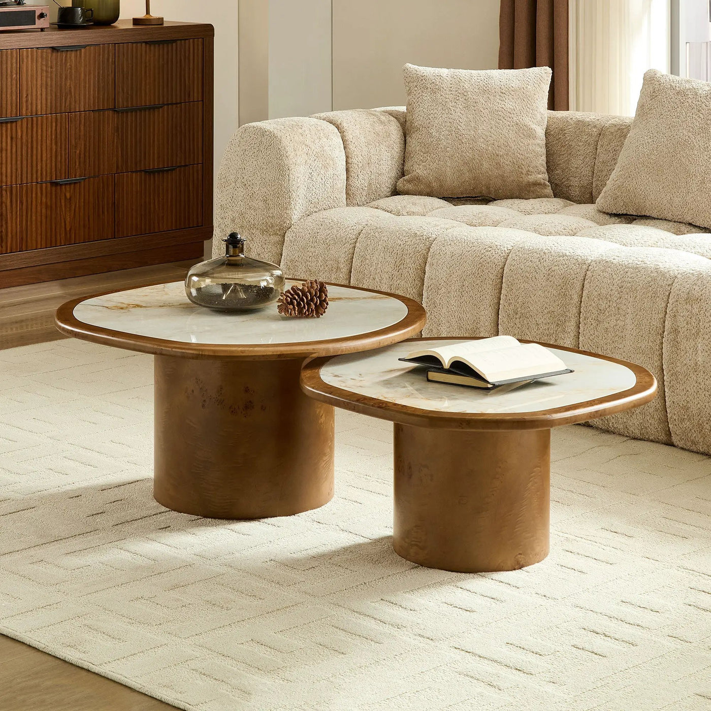 Irregular Coffee Table Set - 2pcs Burl Wood Veneer by HouseOfZazla