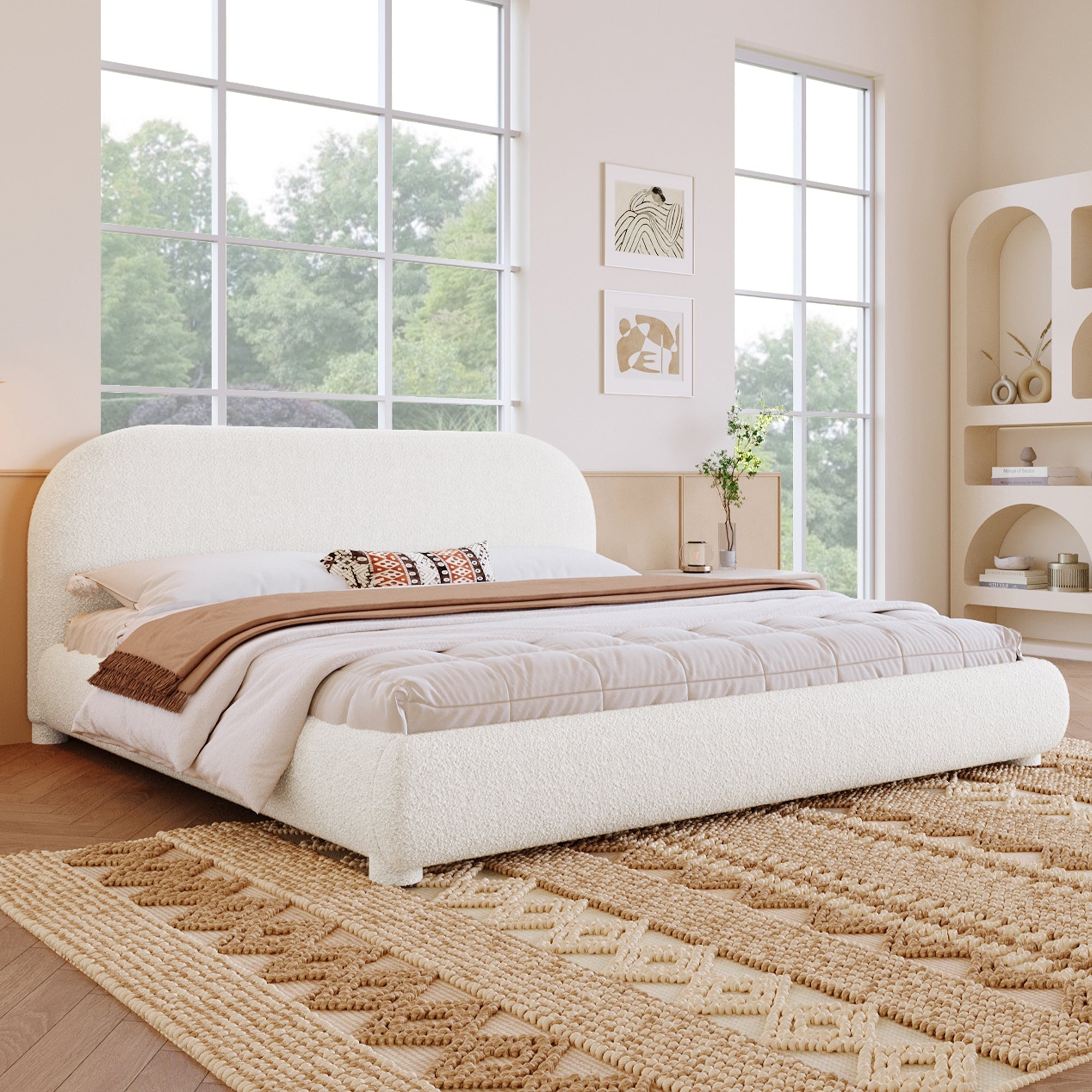 Cream Style Fabric Upholstered Bed, Simple Modern Bedroom King by HouseOfZazla