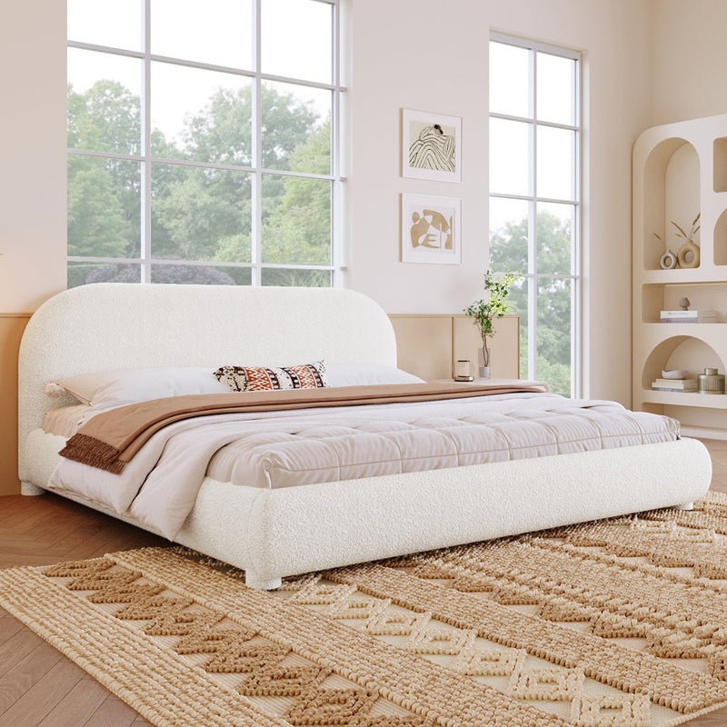 Cream Style Fabric Upholstered Bed, Simple Modern Bedroom King by HouseOfZazla