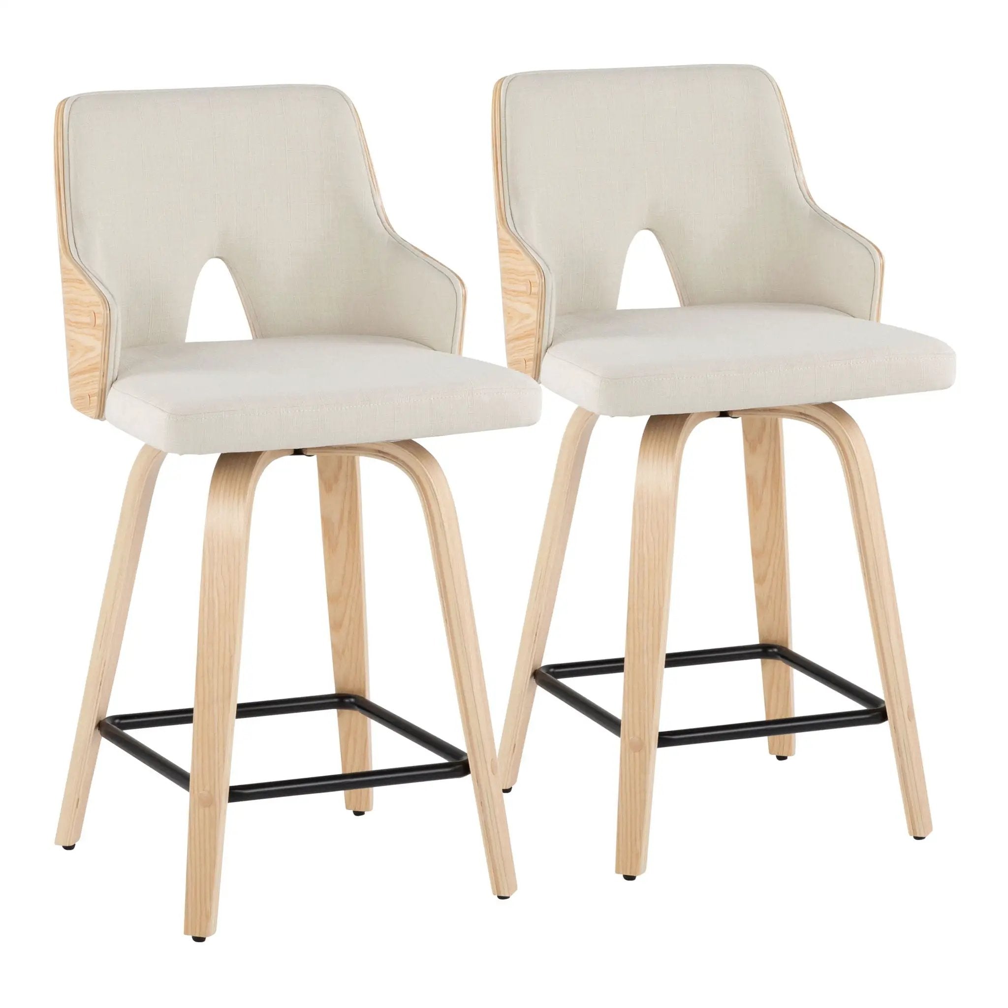 Stella - Contemporary Fixed Height Counter Stool With Swivel Square Footrest (Set of 2) by HouseOfZazla