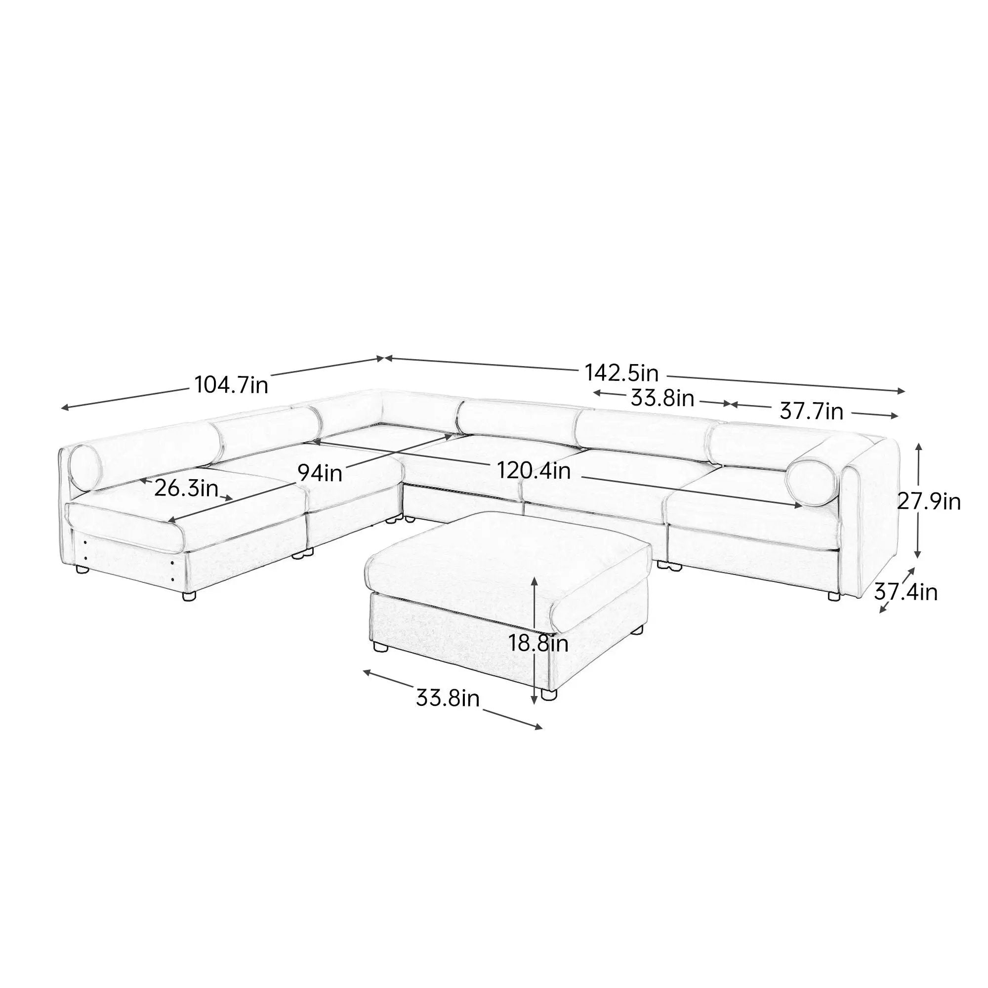 Modern Modular Sectional Sofa With Storag, Contemporary Cylindrical Design by Unique Piece Furniture