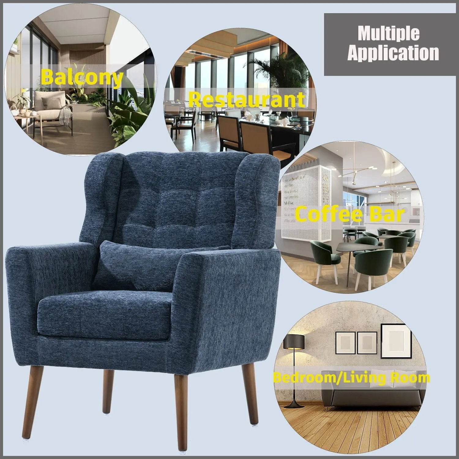 Modern Accent Chair, Arm Chairs For Living Room, Upholstered Mordern Armchair, Comfy Soft Padded Lounge Chair In Small Space, Bedroom, With Pillow, Solid Wood Leg by Unique Piece Furniture