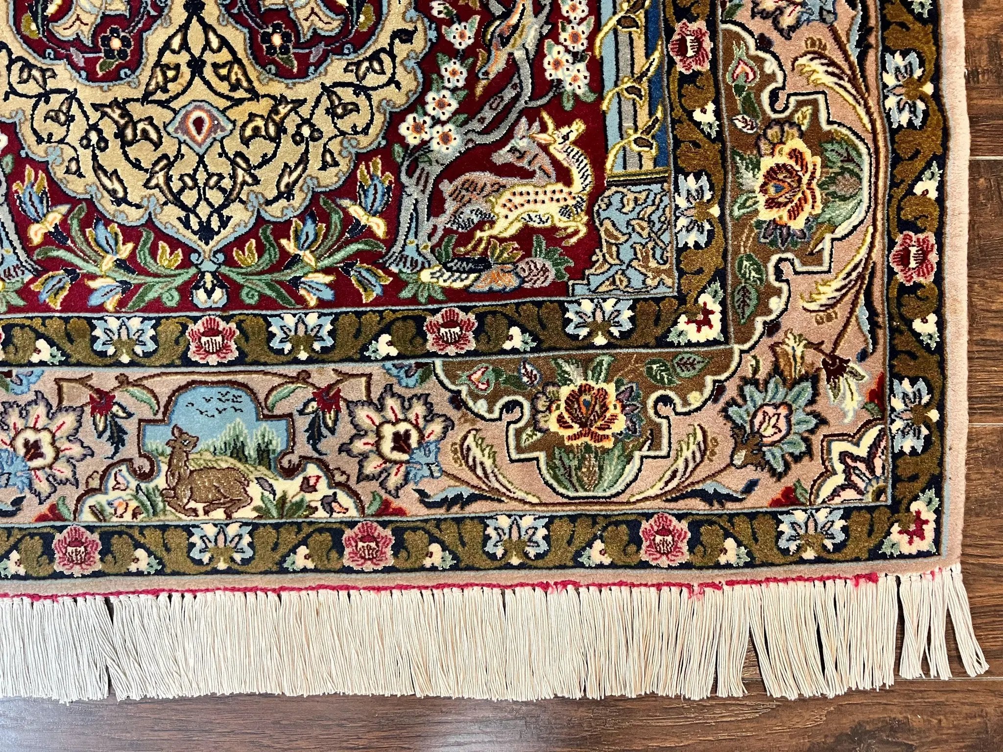 Marvelous Persian Isfahan Rug 3.7 x 5.6, Tree of Life and Animal Pictorials, Handmade Vintage Super Fine 600 KPSI, Kork Wool Silk Highlights, Rare by Jewel Rugs