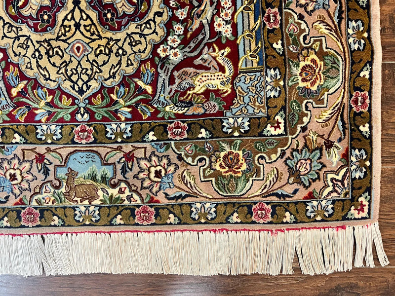 Marvelous Persian Isfahan Rug 3.7 x 5.6, Tree of Life and Animal Pictorials, Handmade Vintage Super Fine 600 KPSI, Kork Wool Silk Highlights, Rare by Jewel Rugs