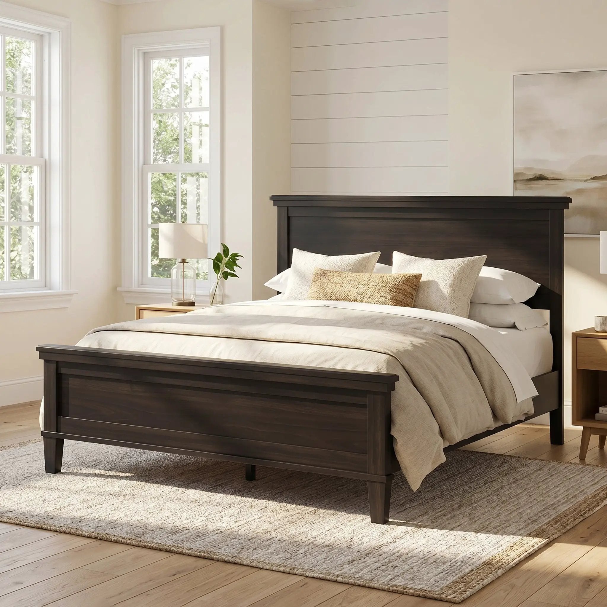 Mid-Century Modern Wood Platform Bed Frame with Headboard by HouseOfZazla