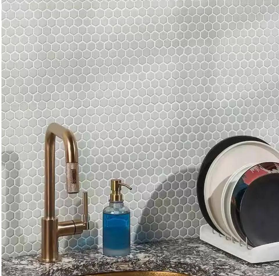 Open Box Bliss Edged Hexagon Sage 10.03 in. x 11.61 in. Tt Porcelain Floor and Wall Mosaic Tile (0.80 Sq. Ft./Each) by Selzalot