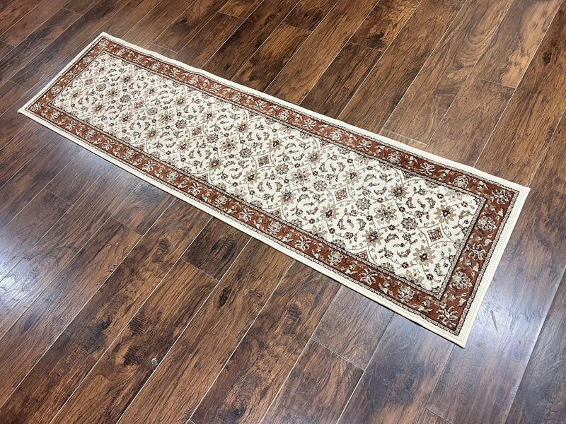Runner Rug 2 x 7.6, Skinny Runner, Oriental Rug for Hallway, Ivory & Rust Red, Floral Allover by Jewel Rugs