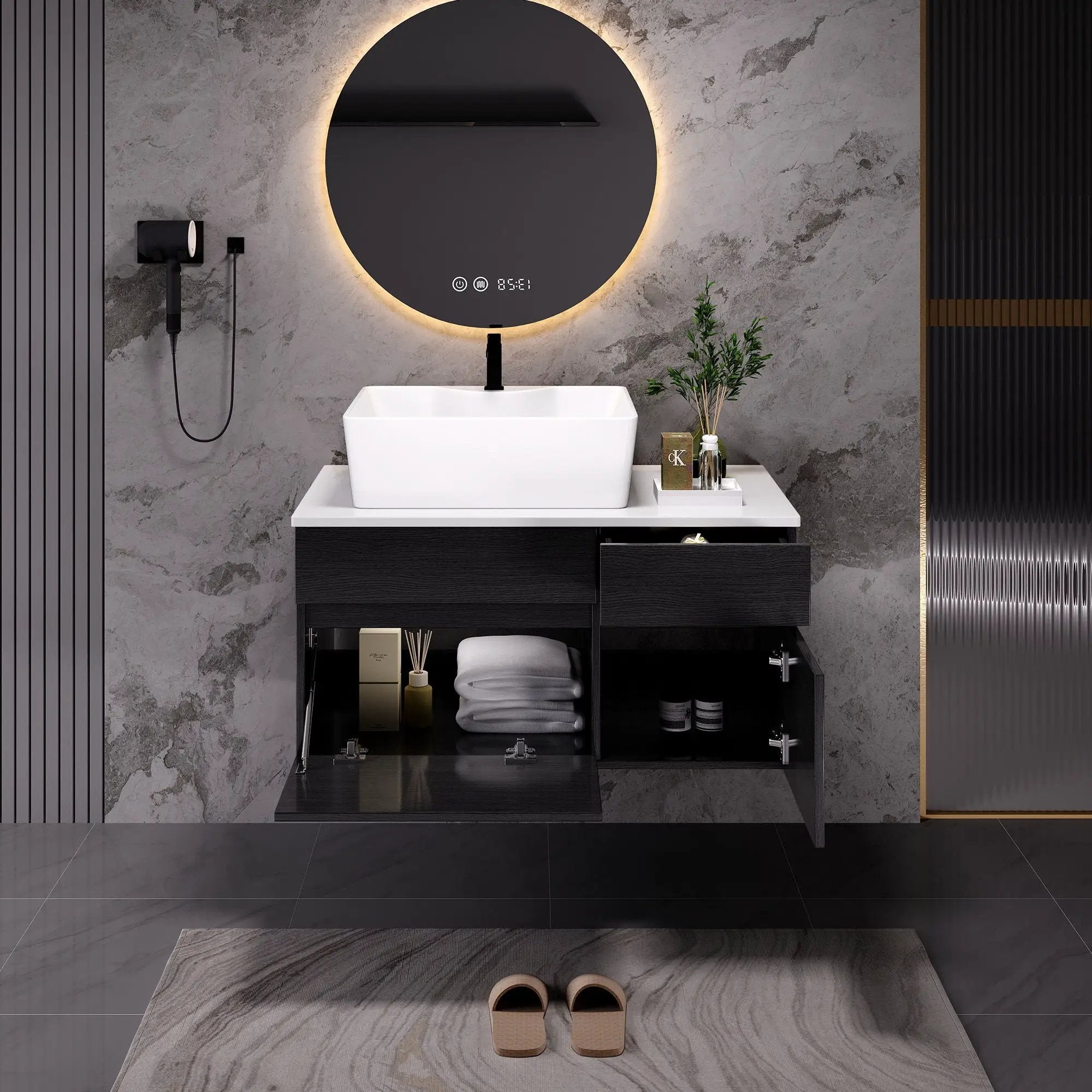 Floating Bathroom Vanity With Sink For Small Bathroom - White / Black by Unique Piece Furniture