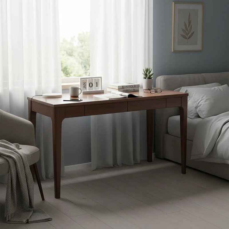 Desk With Drawers, Smooth Edge Design - Walnut by Unique Piece Furniture