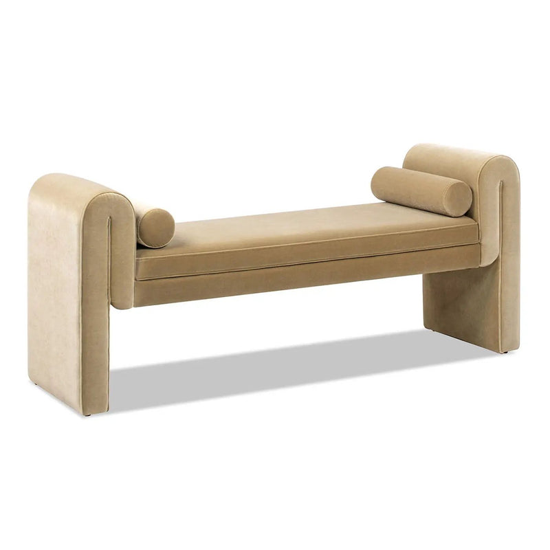 Mason - Arched Arm Bench With Bolster Pillows - Camel Brown Beige by Unique Piece Furniture
