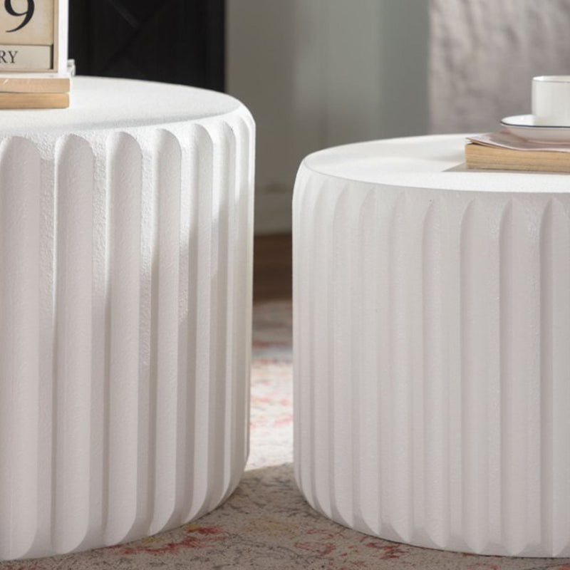 White Scalloped Round Coffee Table Set: Nesting Design, Elegant Curved-Edge Shape by HouseOfZazla