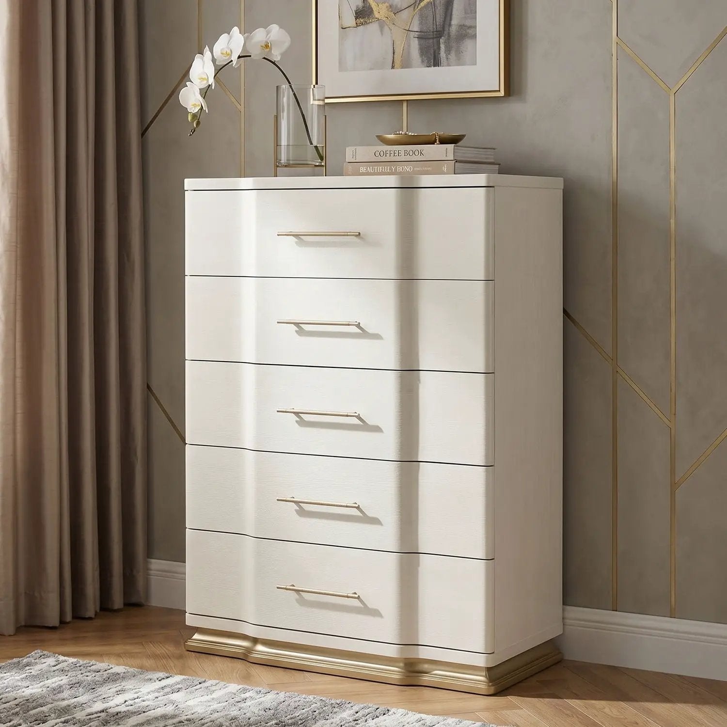 Lexington - 5 Drawer Chest - Beige by HouseOfZazla