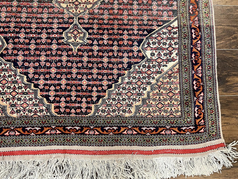 Afghan Rug 4x5, Wool with Silk Highlights, Very Fine Hand Knotted Vintage Oriental Carpet, Herati Pattern, Persian Rug, Bidjar Rug, 400 KPSI by Jewel Rugs