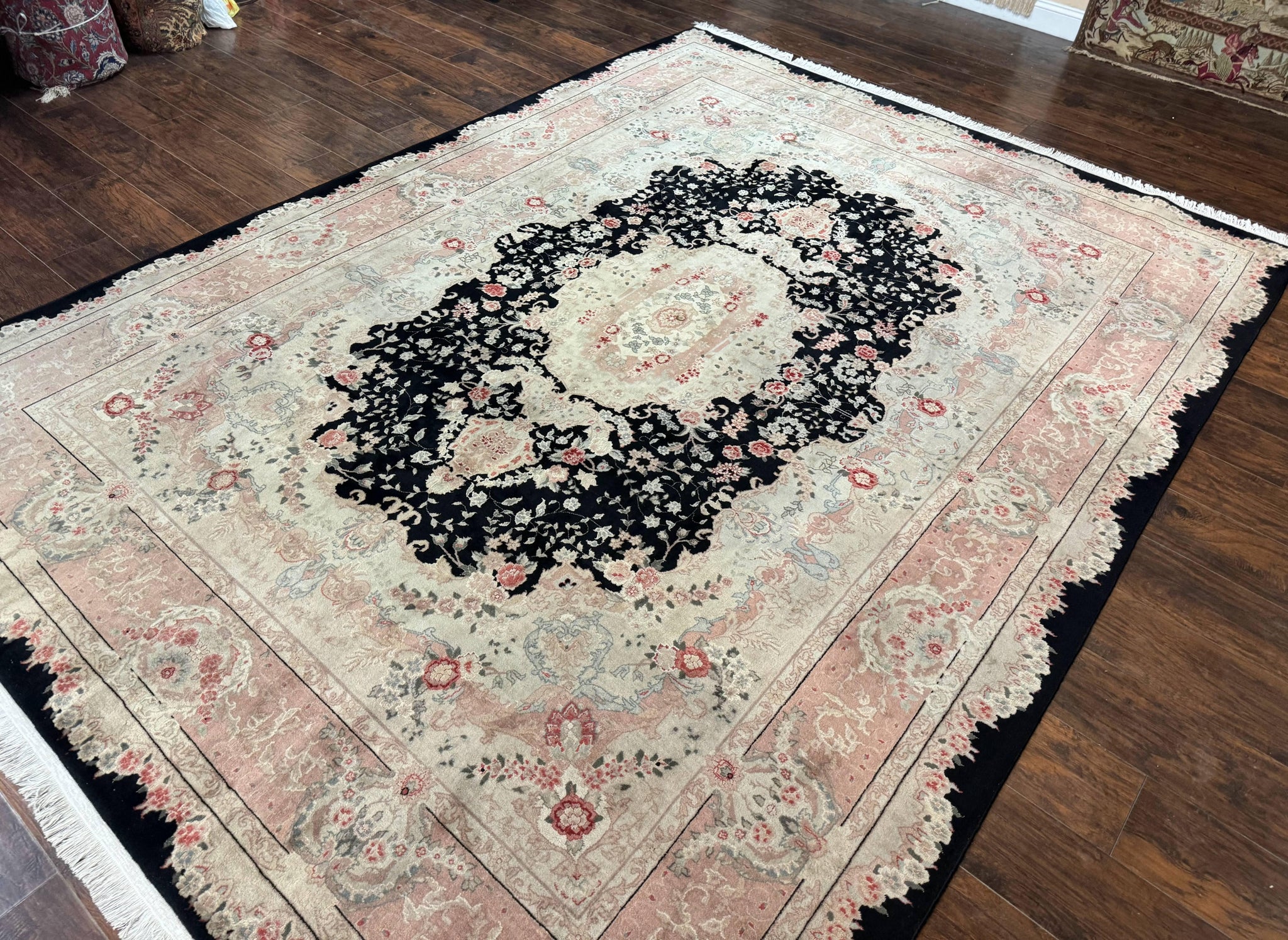 Pak Persian Tabriz Rug 8.6 x 11.6, Black Pink, Traditional Elegant Formal Oriental Carpet, Dining Room Rug, Fine 225 KPSI by Jewel Rugs
