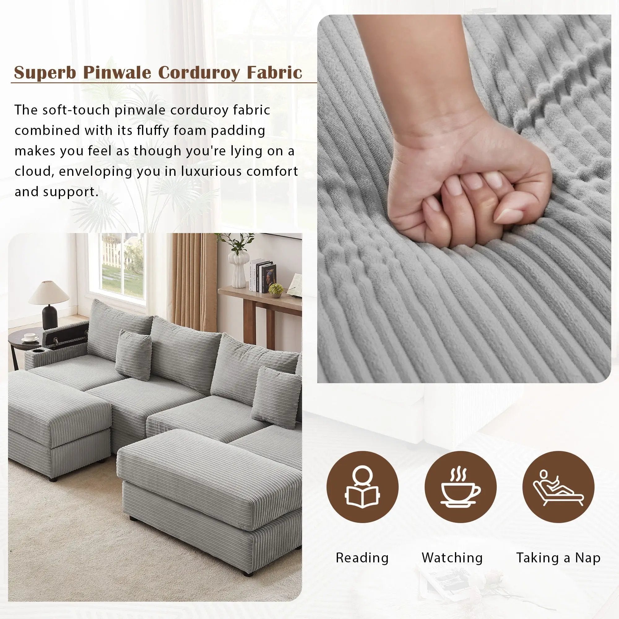 Modern Style Loveseat Sofa Sectional Sofa Couch With Storage Space, A Movable Ottoman, Two USB Ports, Two Cup Holders, A Phone Holder For Living Room by HouseOfZazla