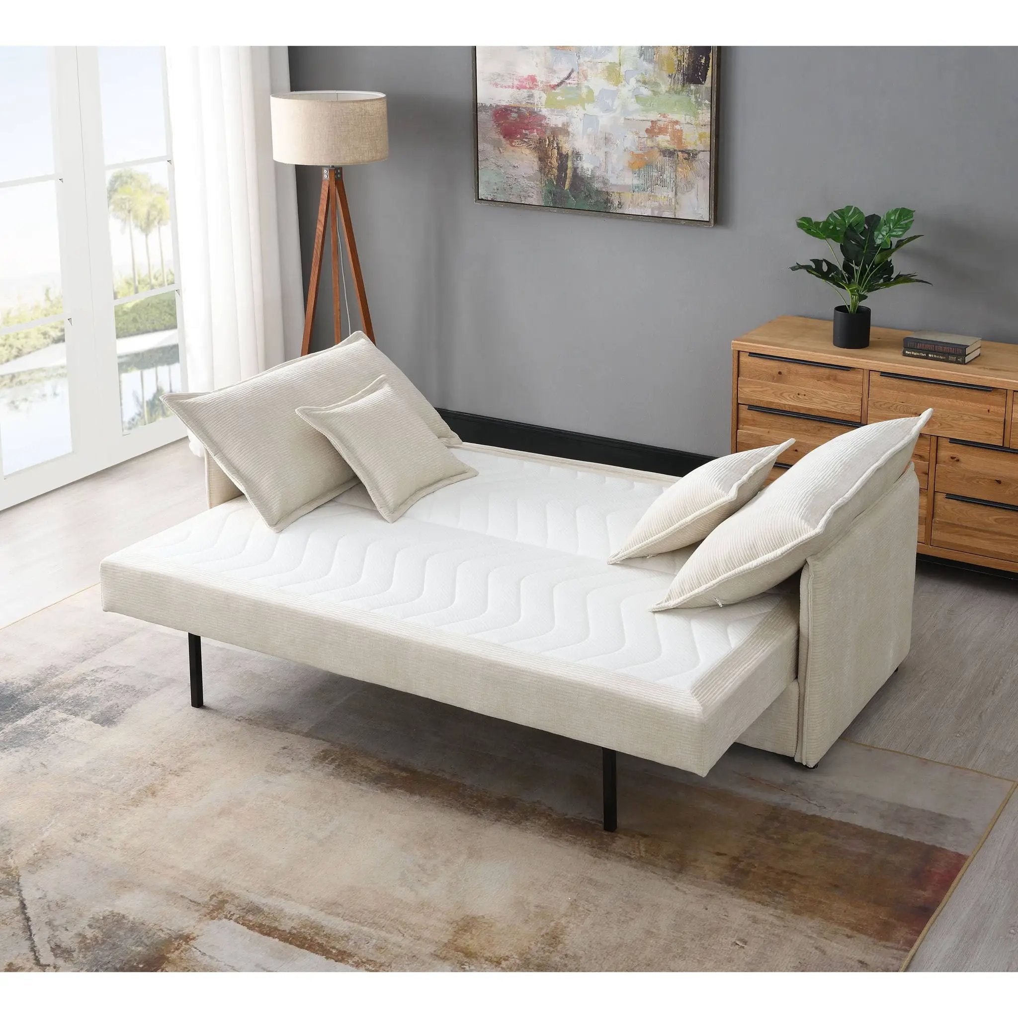 Elisea - Sleeper Sectional Sofa With 2 Toss Pillows - Beige by Unique Piece Furniture