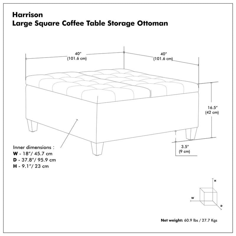 Harrison - Large Square Coffee Table Storage Ottoman - Black by Unique Piece Furniture