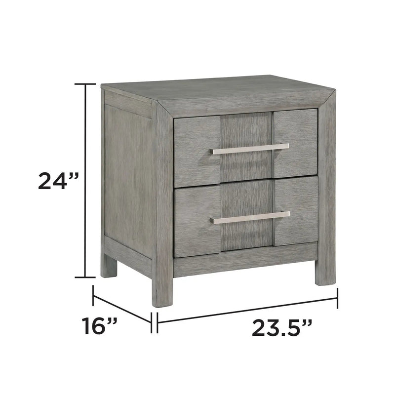 Modern 2 Drawer Nightstand In Gray Finish With Silver Metal Handles, Contemporary Bedside Table With Smooth Glide Drawers by HouseOfZazla