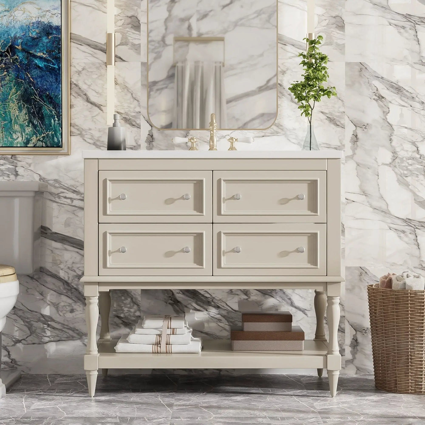 Bathroom Vanity Cabinet With Undermount Sink, 4 Drawer Set by Unique Piece Furniture