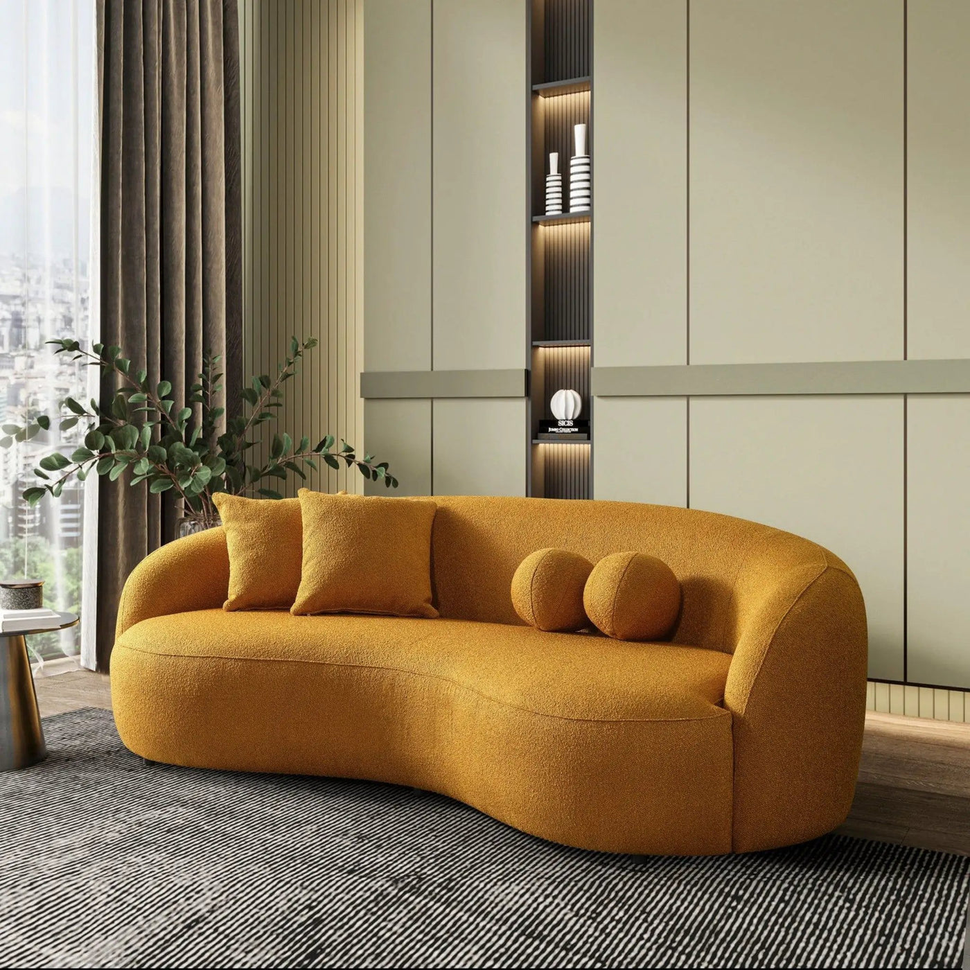 Drake - Japandi Style Curvy Boucle Sofa by HouseOfZazla