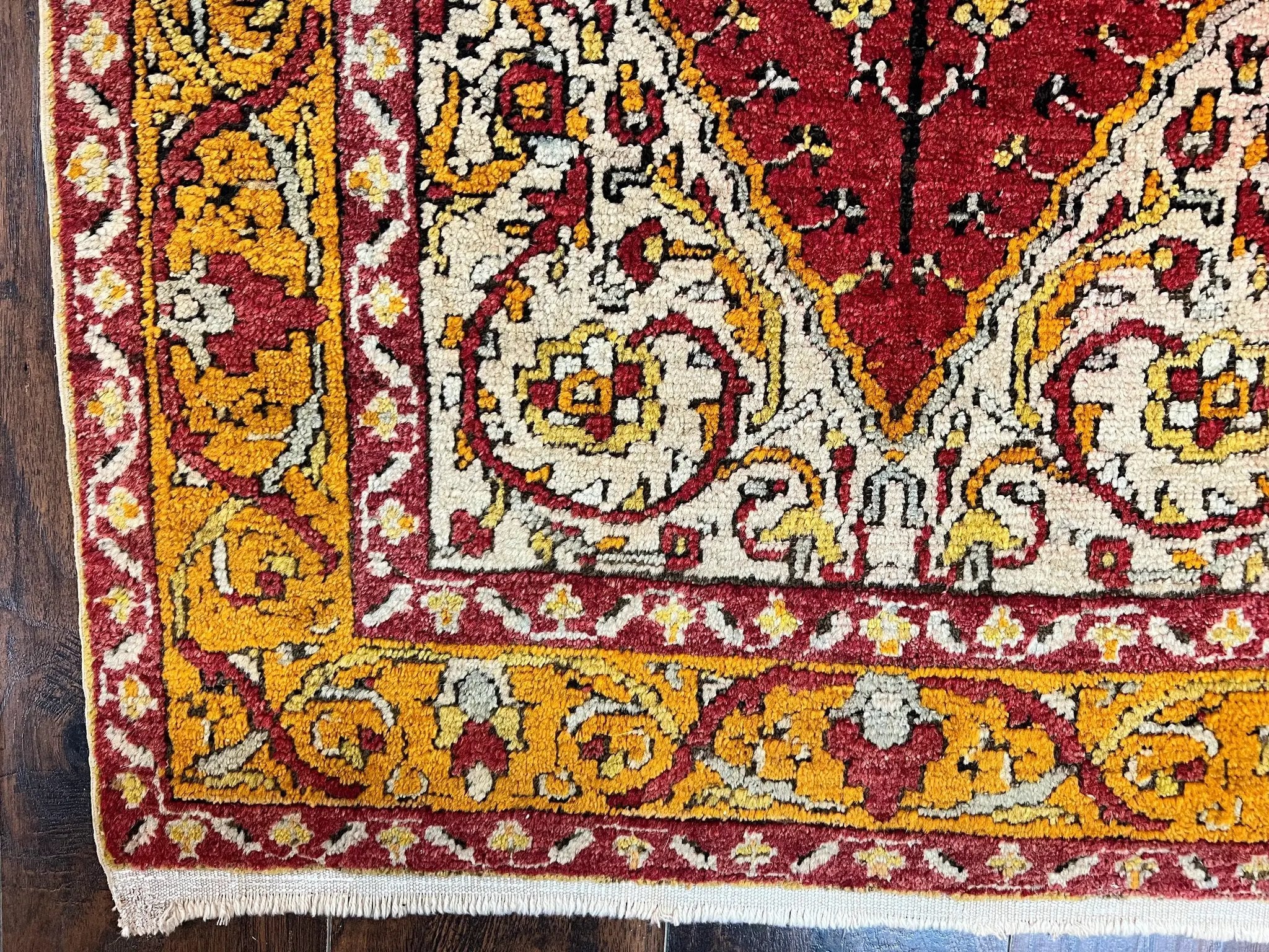 Antique Turkish Prayer Rug 3x5, Hand Knotted Turkish Melas Oushak Wool Carpet, Mehrab Rug, Orange & Red Vintage Rug 3 x 5 Collectible by Jewel Rugs