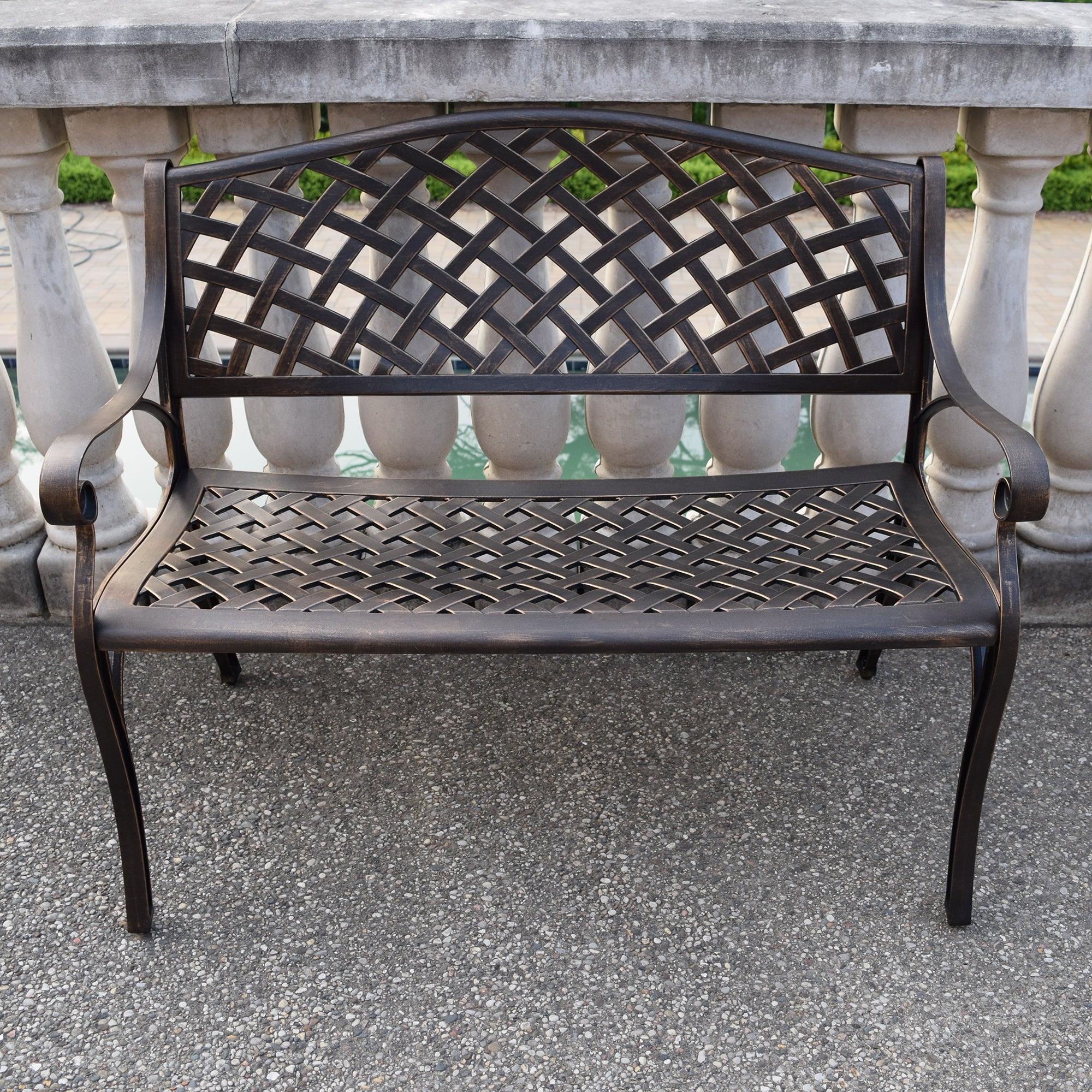 Outdoor Aluminum Modern 40-in Bronze Patio Bench Loveseat by Sharicks