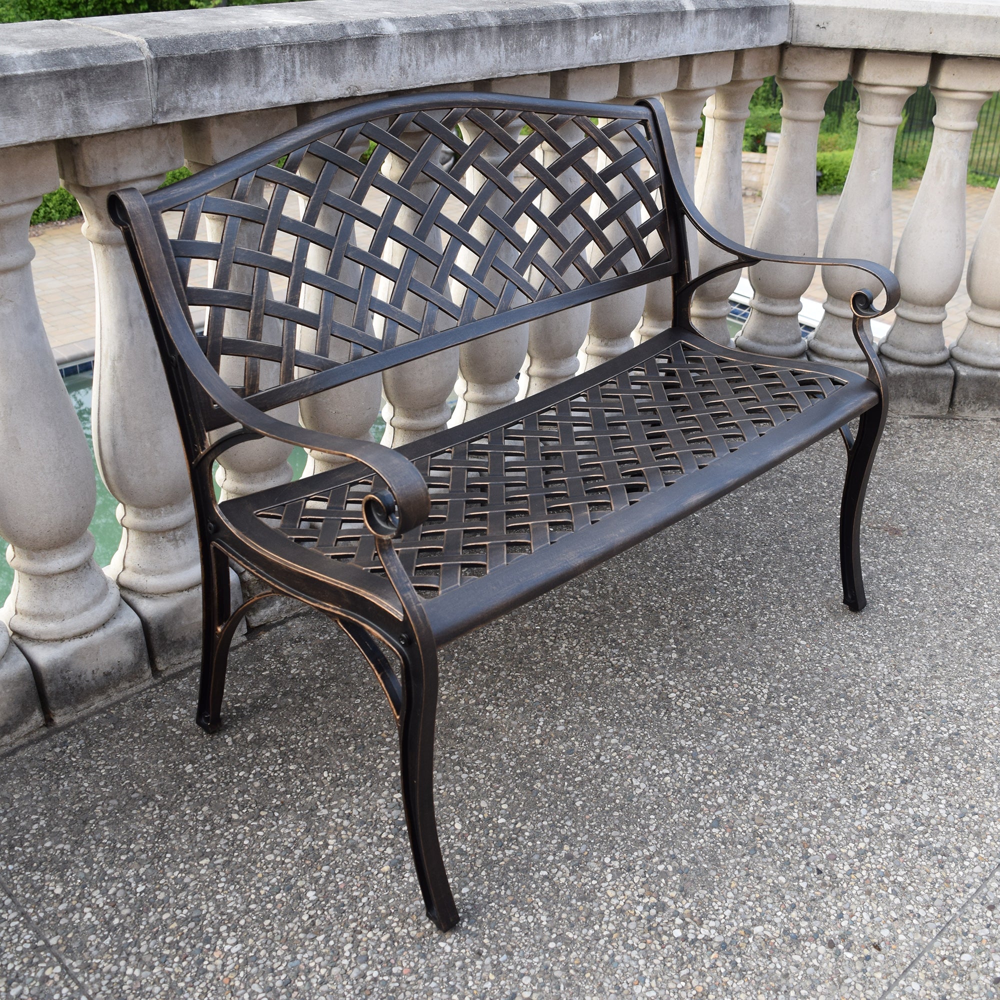 Outdoor Aluminum Modern 40-in Bronze Patio Bench Loveseat by Sharicks