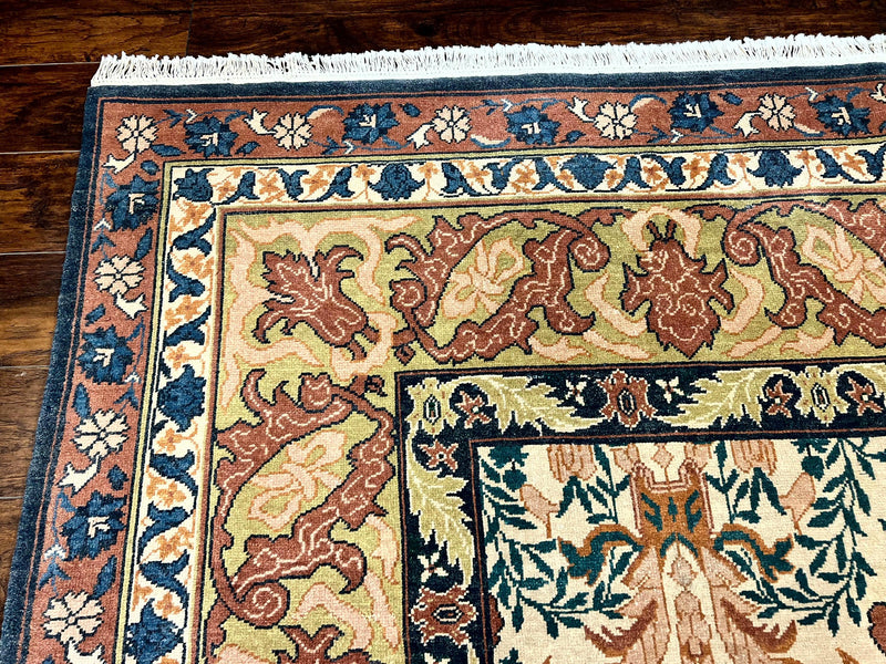 10x13 Wool Rug, Floral Pattern, Birds, Handmade Vintage Carpet, Couristan Rug, Beige by Jewel Rugs