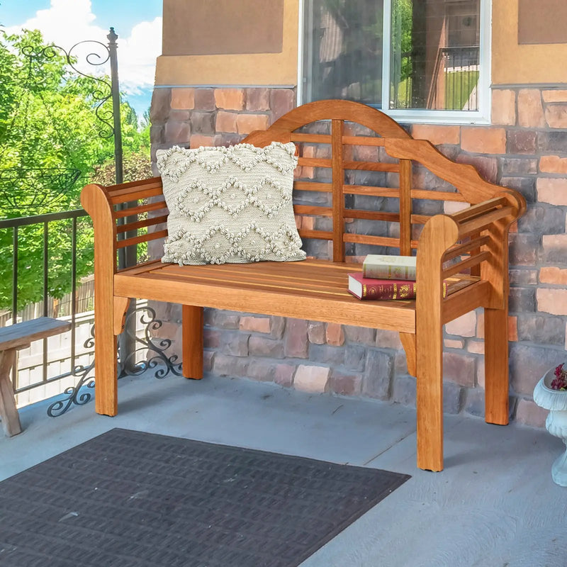 49 Inch Eucalyptus Wood Outdoor Folding Bench with Backrest Armrest for Patio Garden by DirectDeals