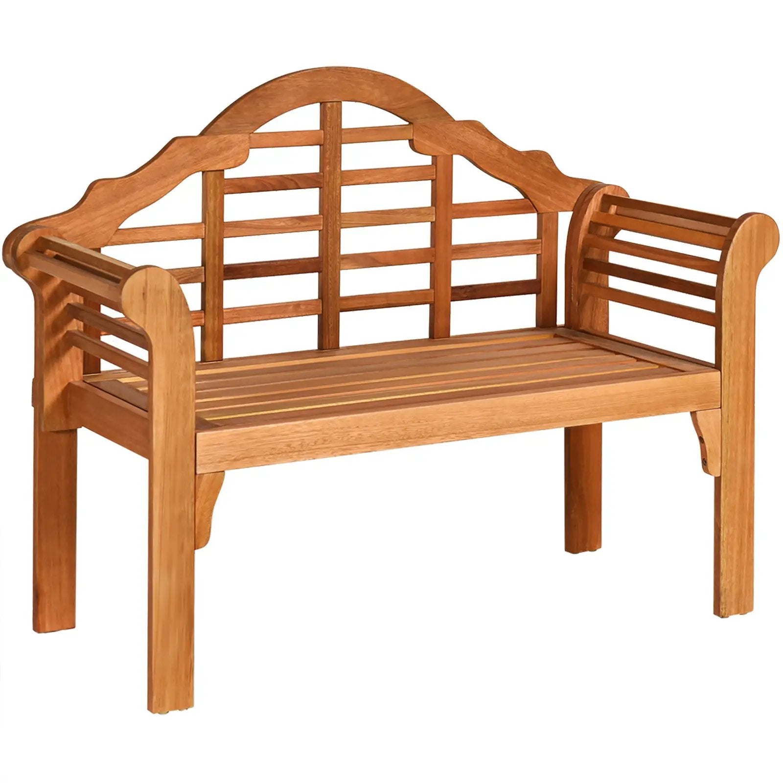 49 Inch Eucalyptus Wood Outdoor Folding Bench with Backrest Armrest for Patio Garden by DirectDeals