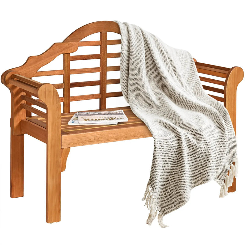 49 Inch Eucalyptus Wood Outdoor Folding Bench with Backrest Armrest for Patio Garden by DirectDeals