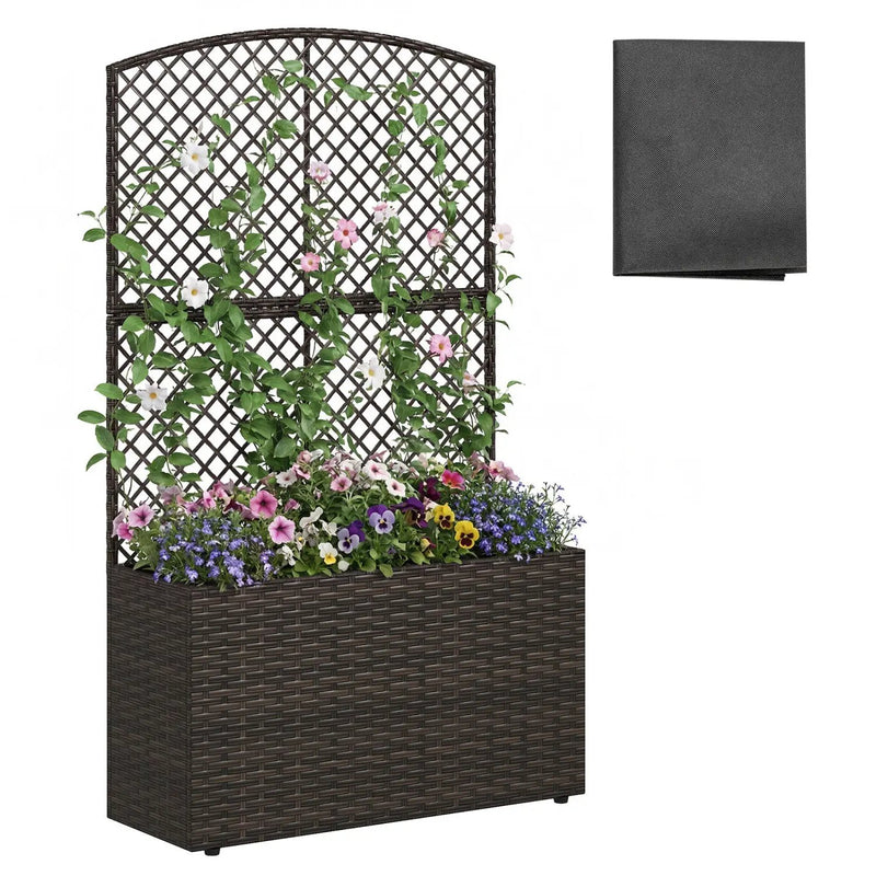49 Inch Raised Garden Bed with Trellis and Wicker Planter Box by DirectDeals