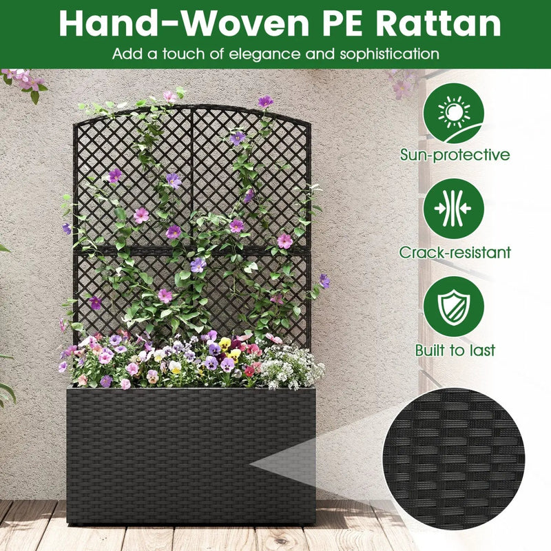 49 Inch Raised Garden Bed with Trellis and Wicker Planter Box by DirectDeals