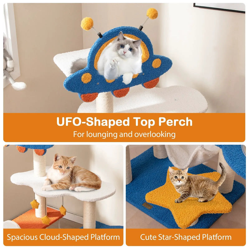 49 Inches Tall Cat Tree with UFO Top Perch Space Capsule and Sisal Scratching Posts-Blue by DirectDeals