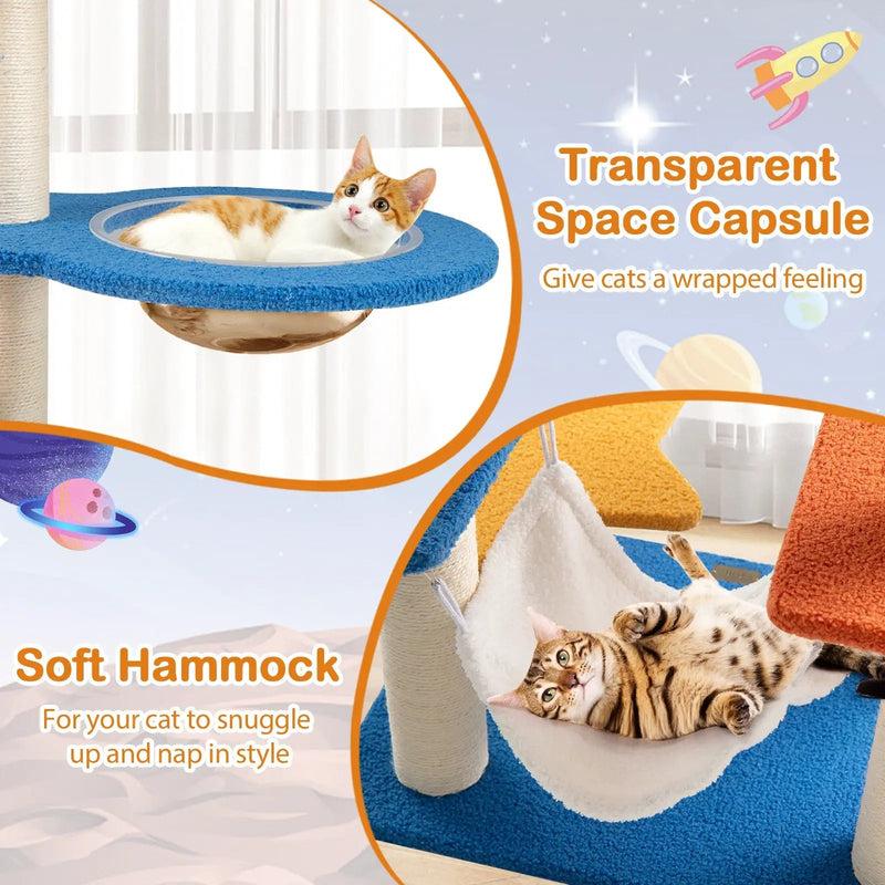 49 Inches Tall Cat Tree with UFO Top Perch Space Capsule and Sisal Scratching Posts-Blue by DirectDeals