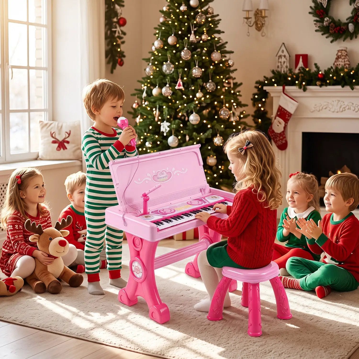 49-Key Kids Electric Piano Keyboard with Stool & Microphone by DirectDeals