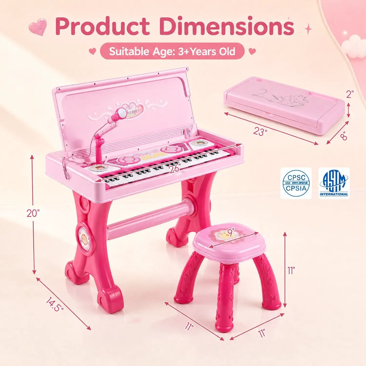 49-Key Kids Electric Piano Keyboard with Stool & Microphone by DirectDeals