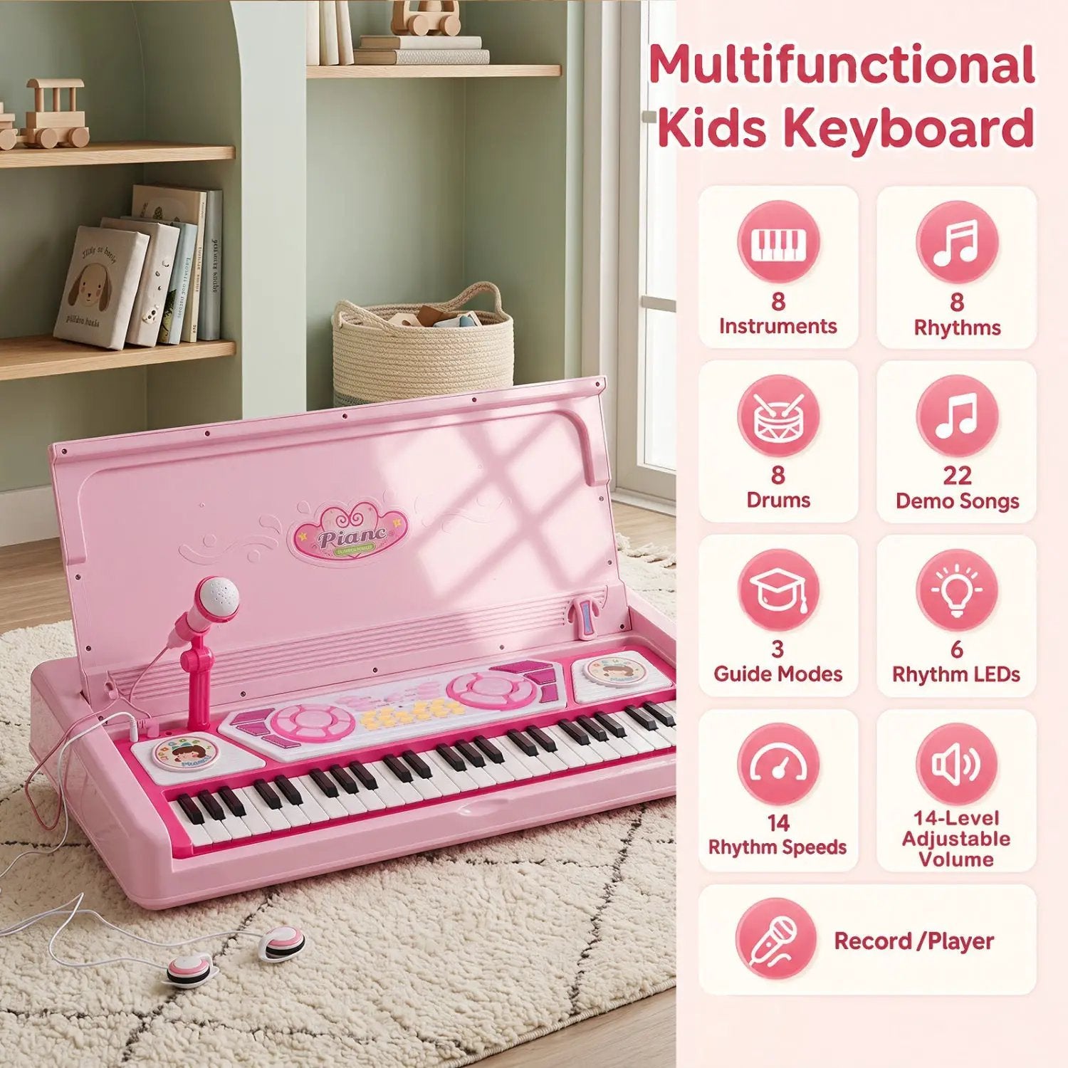 49-Key Kids Electric Piano Keyboard with Stool & Microphone by DirectDeals