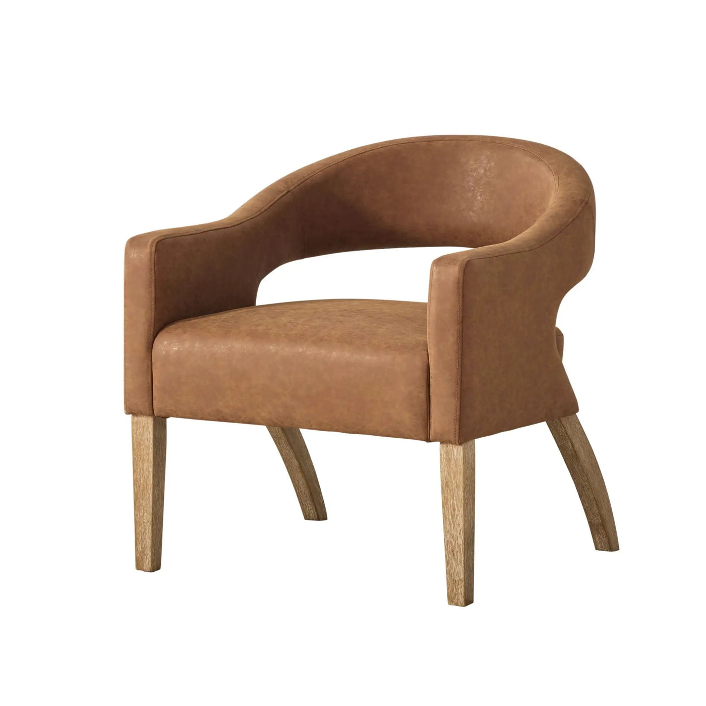 Upholstered Open Back Armchair With Weathered Rubberwood Legs by Unique Piece Furniture