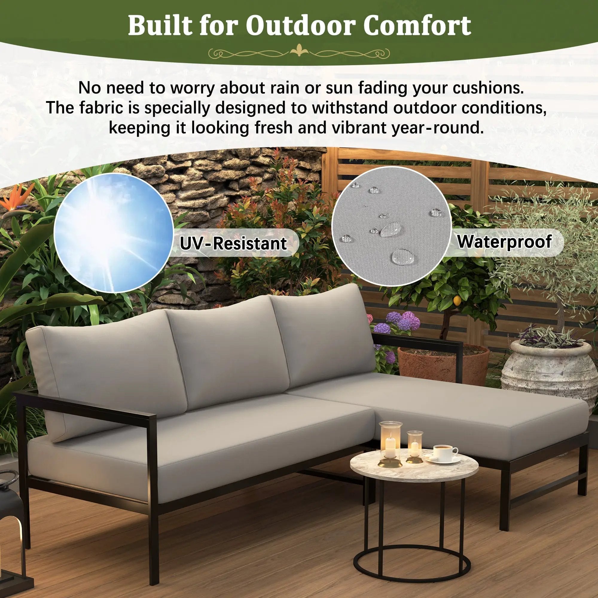 U_style Outdoor L-Shaped Sofa with Iron Frame and Ultra-Thick Cushions by HouseOfZazla