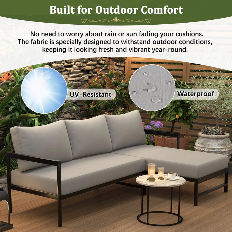 U_style Outdoor L-Shaped Sofa with Iron Frame and Ultra-Thick Cushions by HouseOfZazla