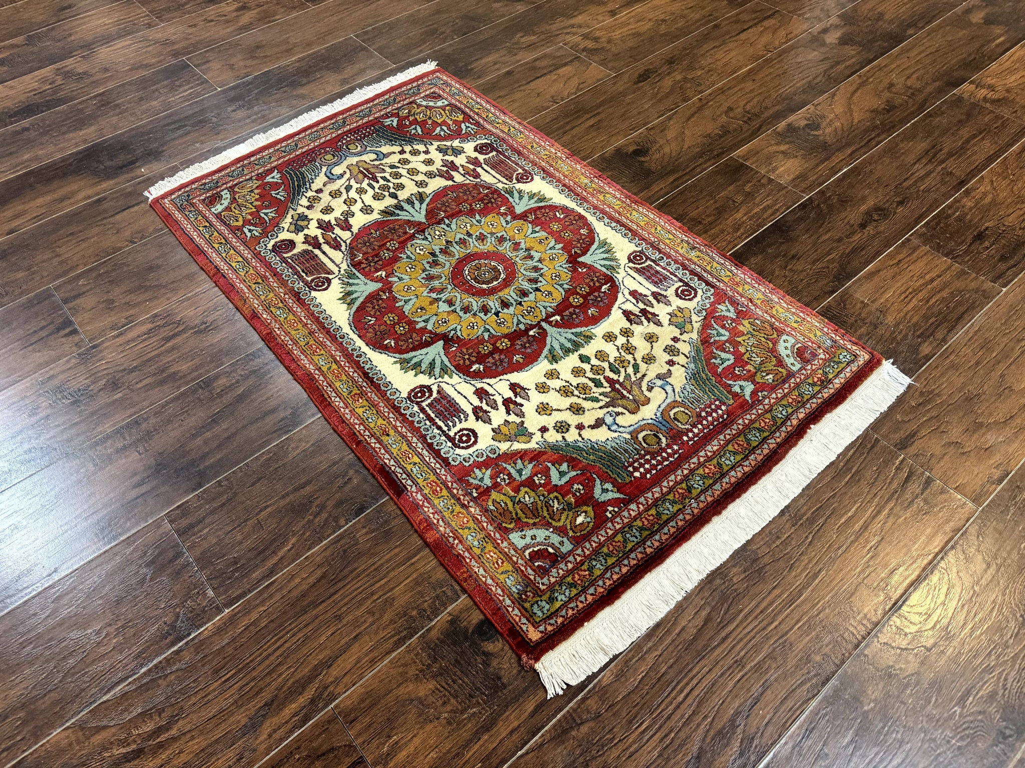 Persian Bijar Rug 2.6 x 4, Antique Carpet, Brick Red and Ivory by Jewel Rugs