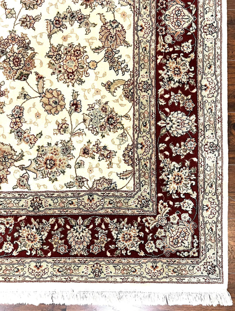 Pak Persian Rug 6x9, Floral Allover Carpet 6 x 9 ft, Cream and Maroon Hand Knotted Wool and Silk Fine Oriental Rug, Traditional Vintage Rug by Jewel Rugs