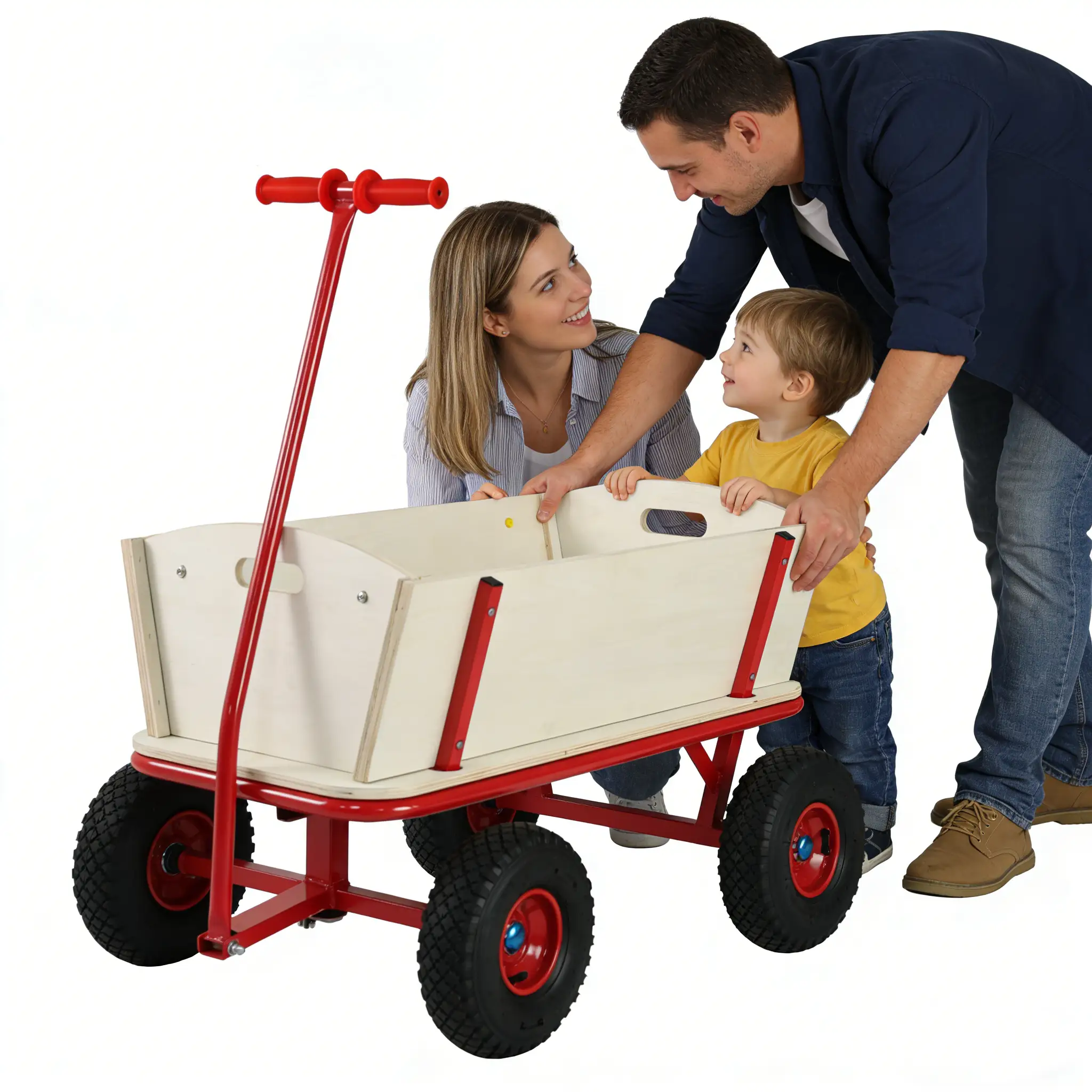 Wooden Children's Outdoor Stroller with Four-Wheel Design