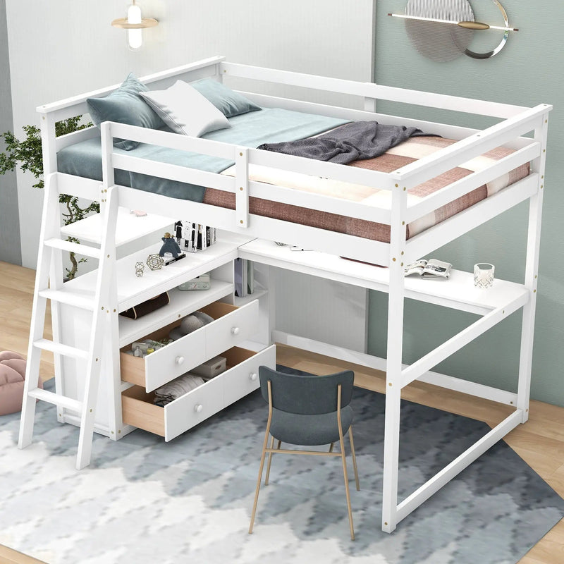Modern Loft Bed With Built In Desk, Shelves, And 2 Drawers by HouseOfZazla