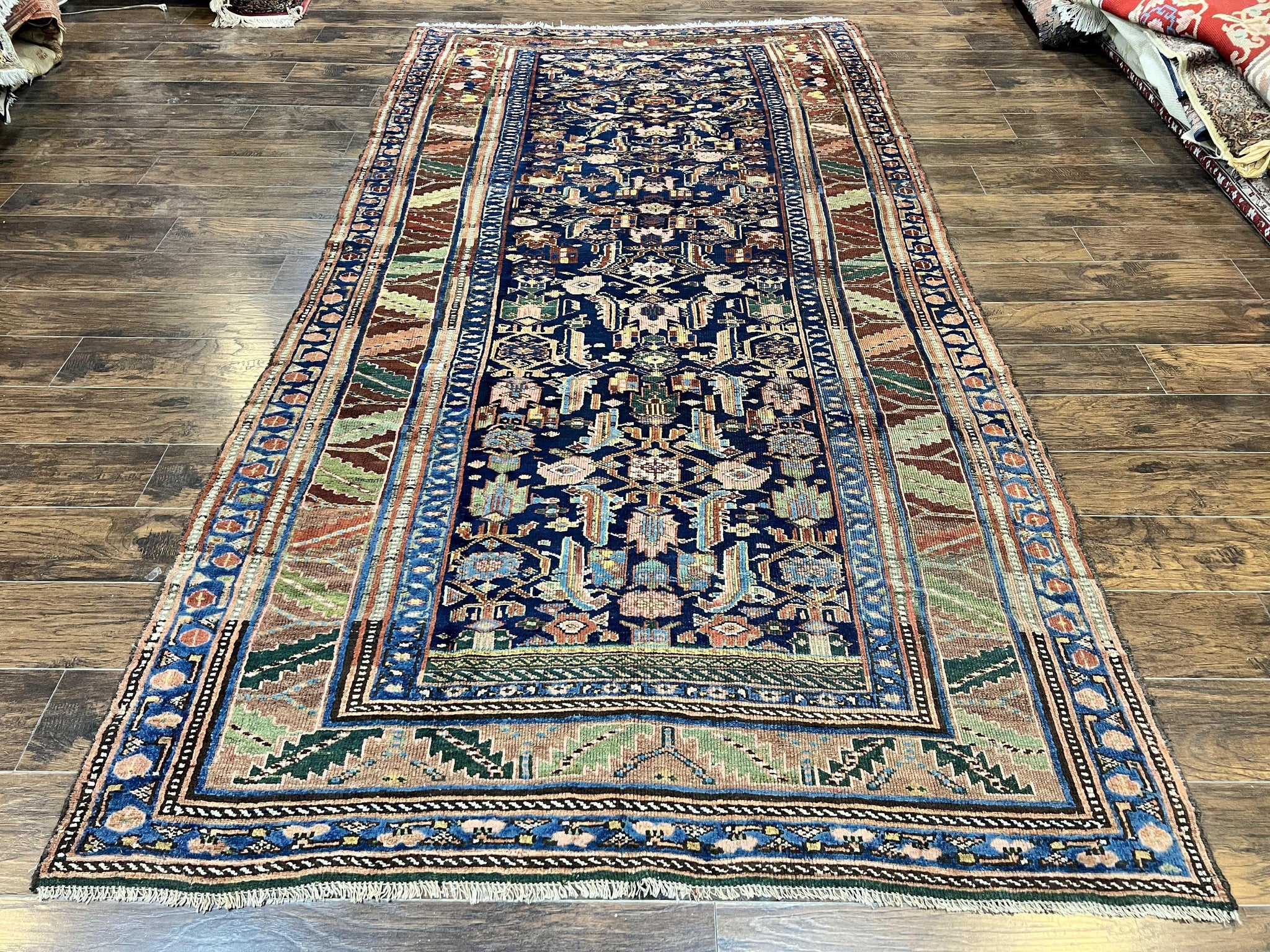 Caucasian Kalegy Rug 6x11, Wide Runner, Wool Hand Knotted Carpet, Navy Blue Tribal Rug, 1920s Antique Rug, 6 x 11 Oriental Carpet by Jewel Rugs